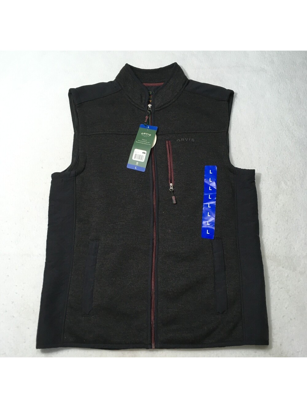 Orvis Sweater Fleece Vest Men’s Large BLACK Full Zip Hiking Sweater